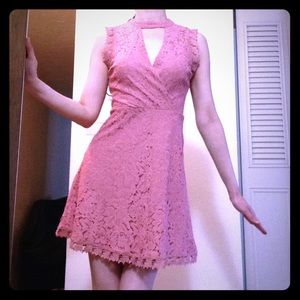 Francesca's Blush Coral Pink Lace A-line Dress, S